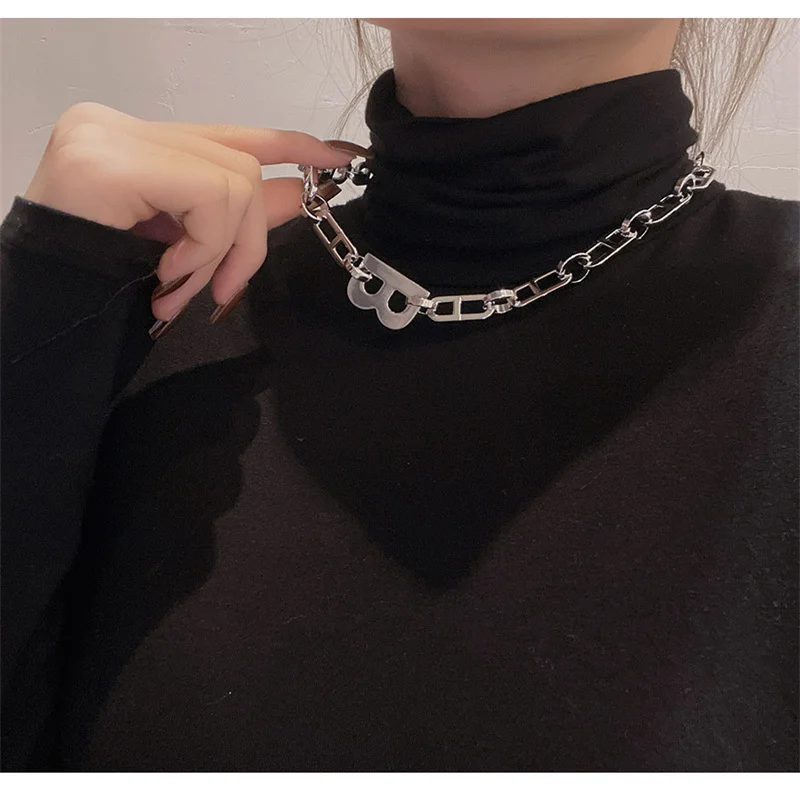 

Think Chain Necklace Gold Plating Alloy B Letter Pendant Accessories Choker Four Seasons Universal Necklaces Jewelry For Women