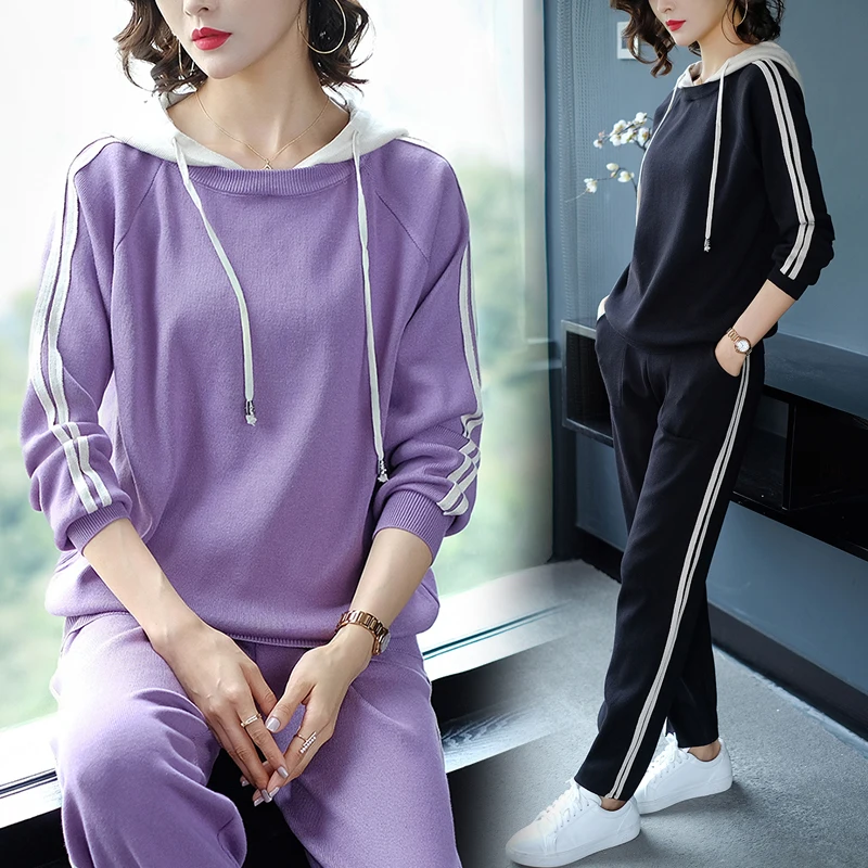Повседневный Спортивный костюм с капюшоном костюмы для женщин комплект из 2