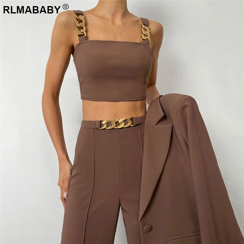 

Fashion Crop Top And High Waist Straight Pants 2 Piece Set Women Backless Sleeveless Casual Sexy Trousers Matching Outfits Set