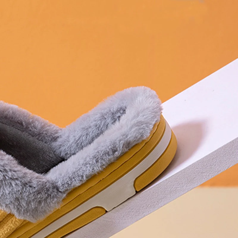 Winter Warm Cotton Slippers Women's Concise Stripe Plush Shoes for Men Indoor Bedroom Comfortable Women Couples Soft Home Shoe