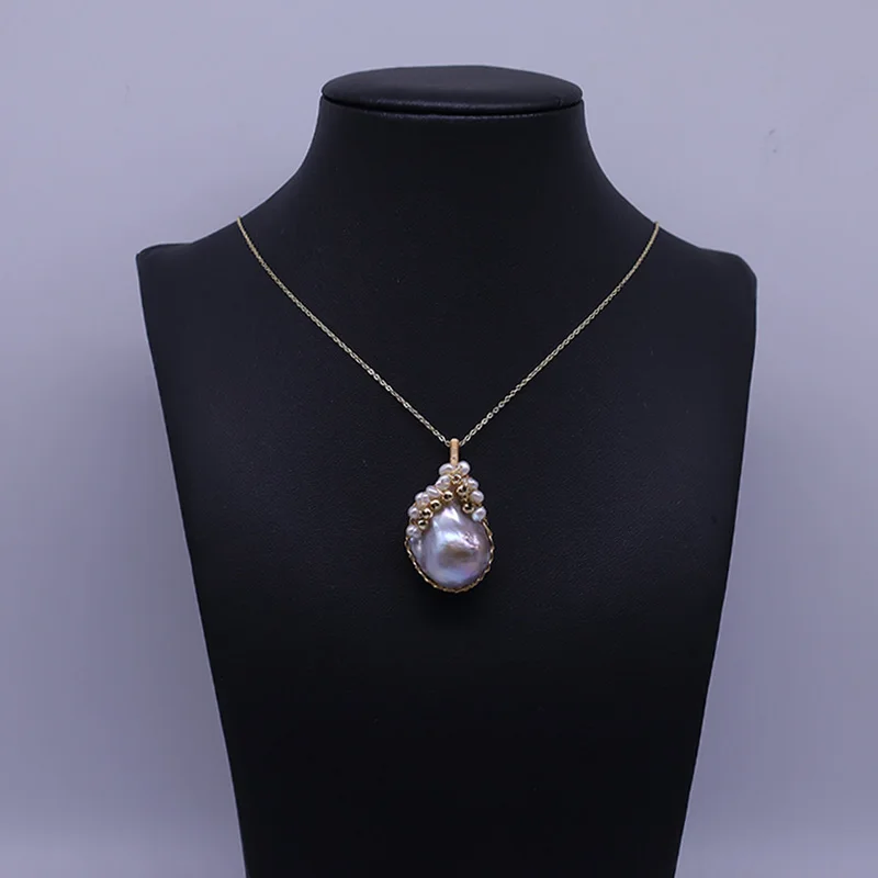 

Ожерелье из натурального пурпурного жемчуга в стиле барокко, уникальное оригинальное украшение ручной работы в стиле ретро, позолота 14k, мо...