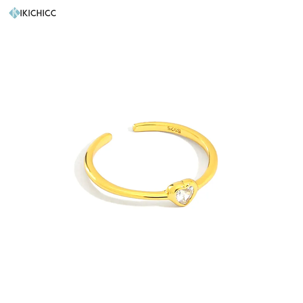 Kikichicc 100% Серебро 925 пробы Золото Один Циркон Сердце тонкое кольцо 2020 Рок Панк