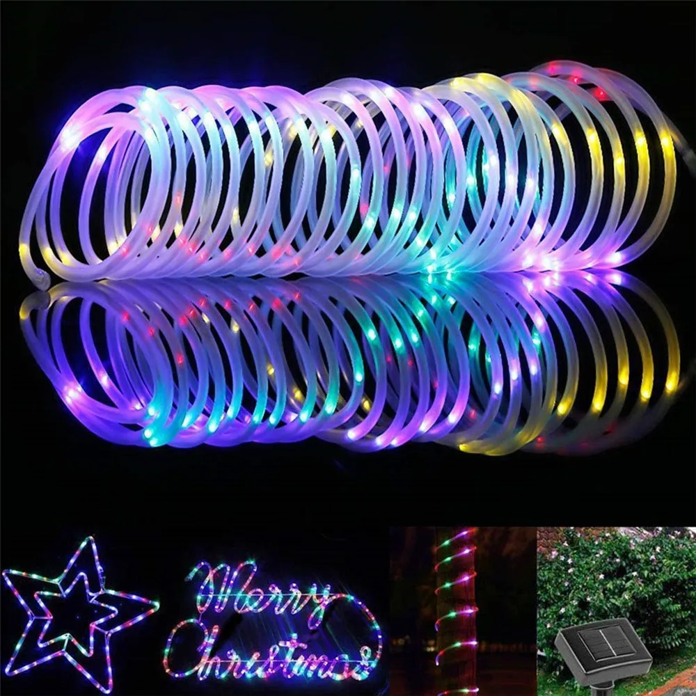 

Christmas Tree Solar Waterproof 200LEDs Rope String Lights Copper Wire Tube Fairy Garland Light for Garden Yard Path Tree Decor