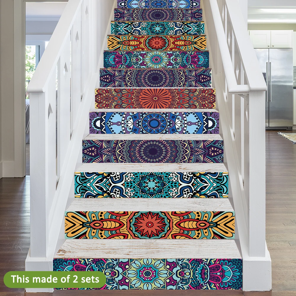 funlife® 18x100cmx7pcs 24 style stair sticker waterproof self adhesive pvc staircase sticker for bathroom kitchen stairway decor free global ship