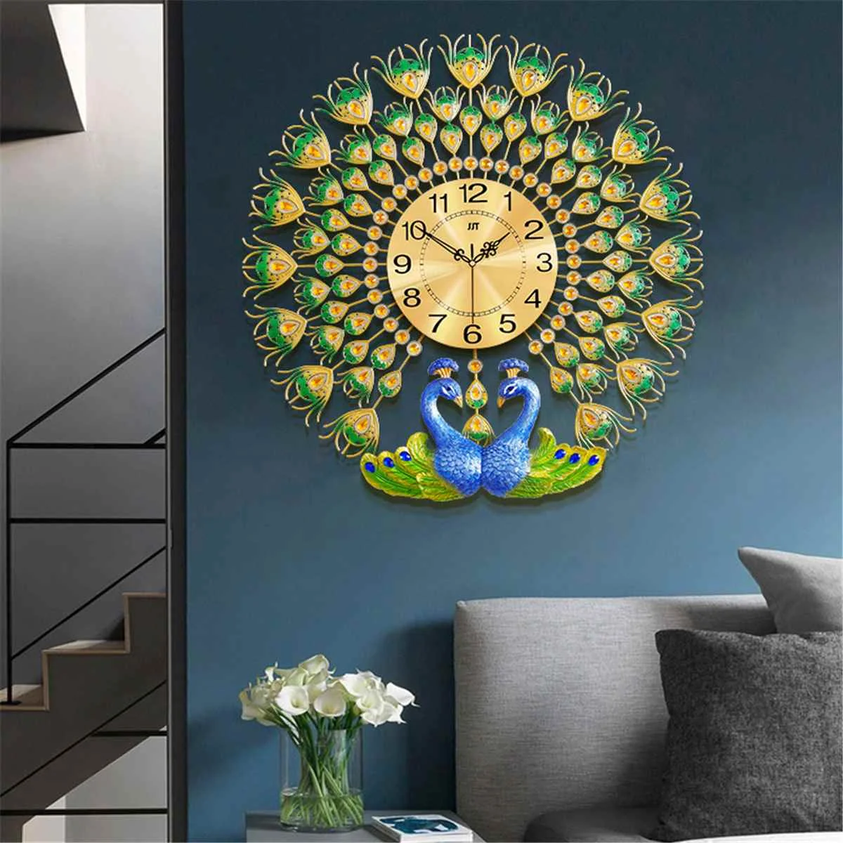 

Большие настенные часы с 3D узором павлина, домашний декор, кронштейн, часы, современный дизайн, настенные беззвучные часы, Подвесные часы, ре...