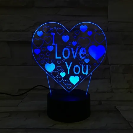3D ночной Светильник День Святого Валентина подарок Романтика I Love You Heart
