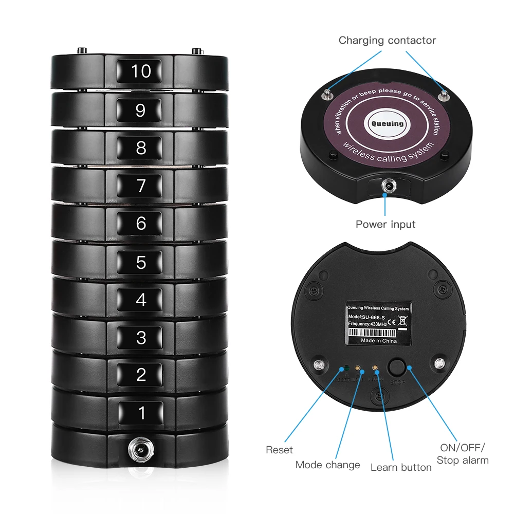 Беспроводная система очереди пейджинговая 1 передатчик + 10 пейджеров под горкой