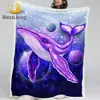 BlessLiving Purple Whale Bed Blanket Ocean Animal Surreal Fluffy Blanket Planets Throw Blanket Space Universe Soft Blanket manta 1