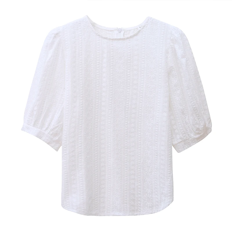 

Summer Cotton White Women Blouses 2021 Floral Short Sleeve Ladies Shirts Casual Loose Fashion Women Clothing Blusas Mujer 15217