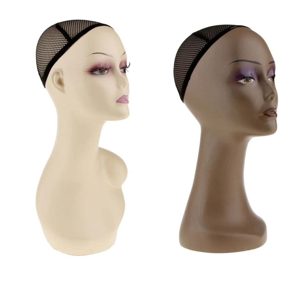 

2x Beauty Female Mannequin Manikin Head with Bust Hair Wigs Jewelry Glasses Scarf Display Headband Stand Model
