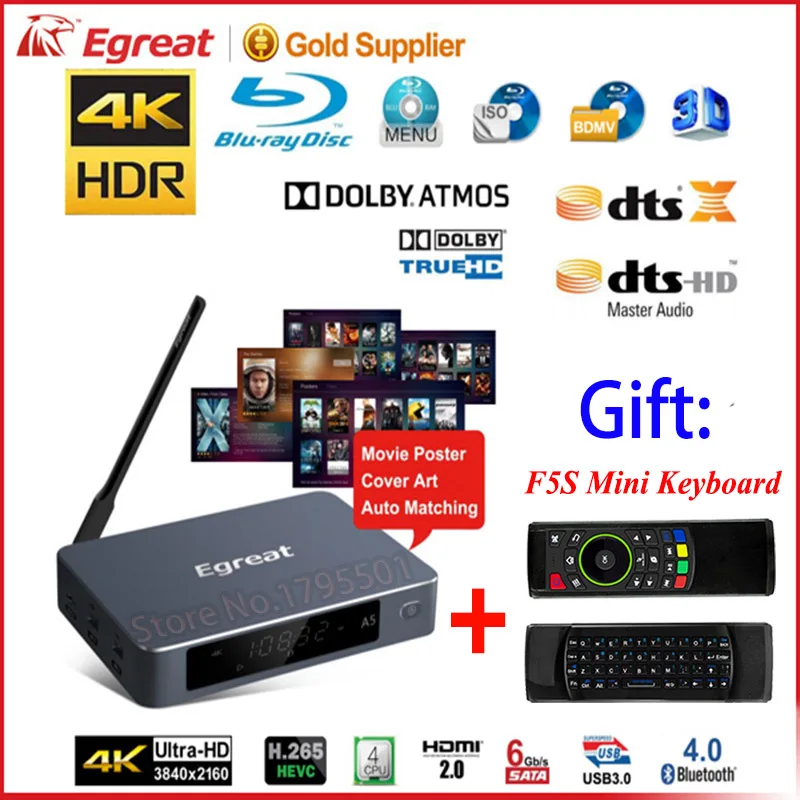 Egreat A5 4K UHD медиа Blu Ray жесткий диск воспроизведение с HDR Android 5 1 TV Box Поддержка 3D ISO