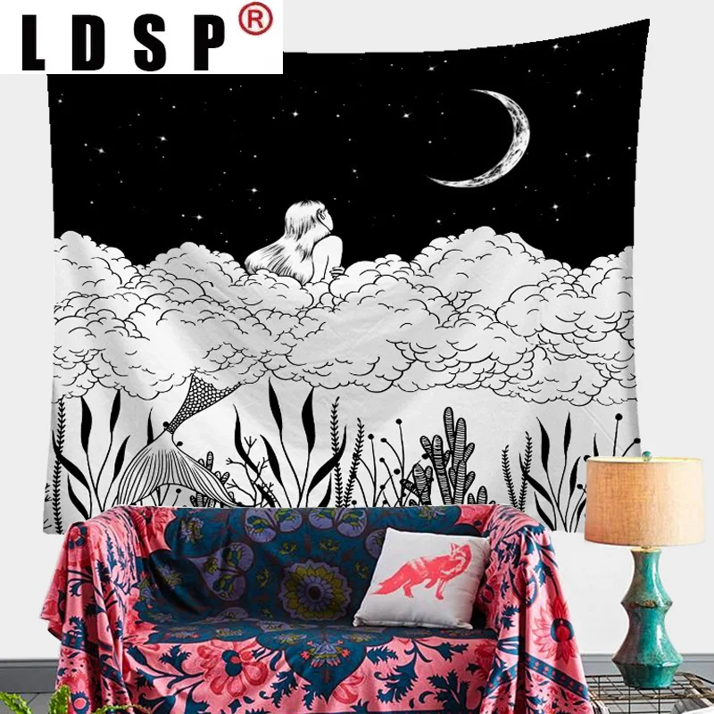 

LDSP Hippie Black White Tapestry Wall Hanging Carpet Beach Towel Background Cloth Blanket Yoga Mats Art Bedroom Dorm Home Decor