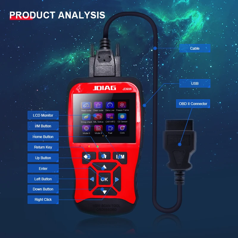 OBD2 считыватель кодов JDiag JD906 расширенный режим 6 8 неисправностей двигателя для