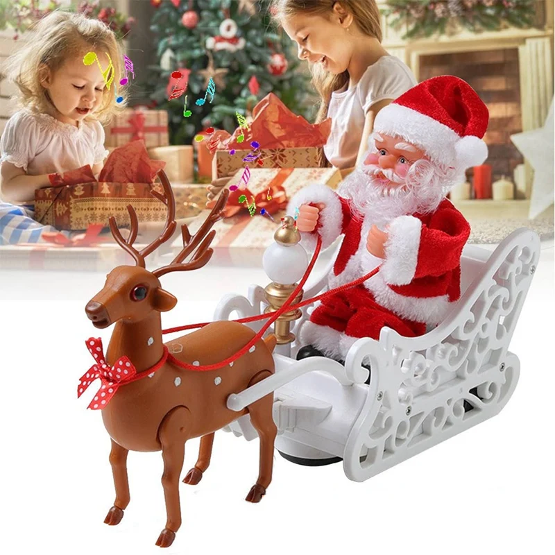 

Christmas Elk Sleigh Pulling Santa Claus With Music Children Best New Year Gifts Electric Sounding Toy Festival Home Decoration