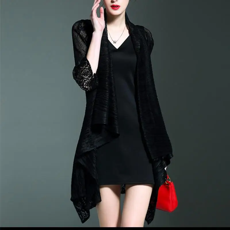 Женский плиссированный кардиган Классическое однотонное пальто в европейском