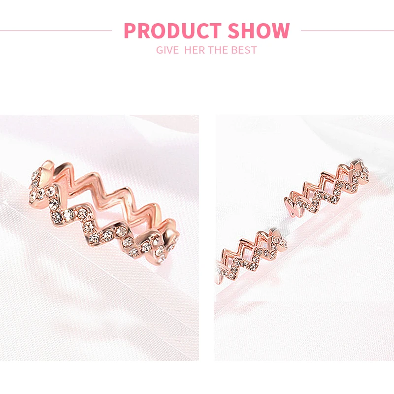 

MISSITA Romantic Wave Shape Crystal Rings for Women Rose Gold Color Wedding Finger Ring Gift Brand Fashion Jewelry Bague