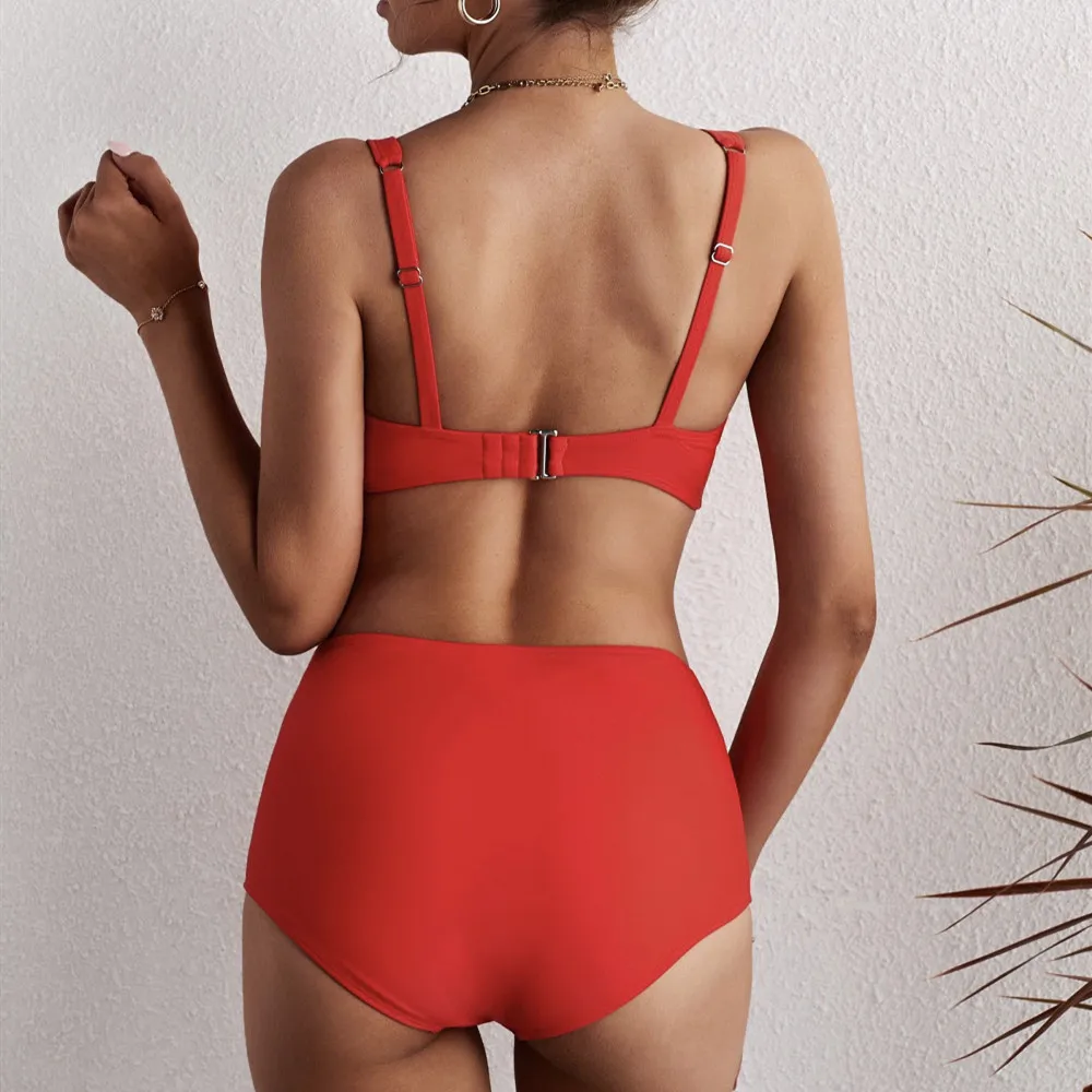 

Ladies Bikini Two-piece Swimsuit Twisted Detail High Waist Bikini Two-piece Set bathing suits woman 2021 new brazilian bikini