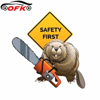 funny warning car sticker safety first beaver with a chainsaw decal fashion 3d decoration vinyl bumper stickers13cm12cm