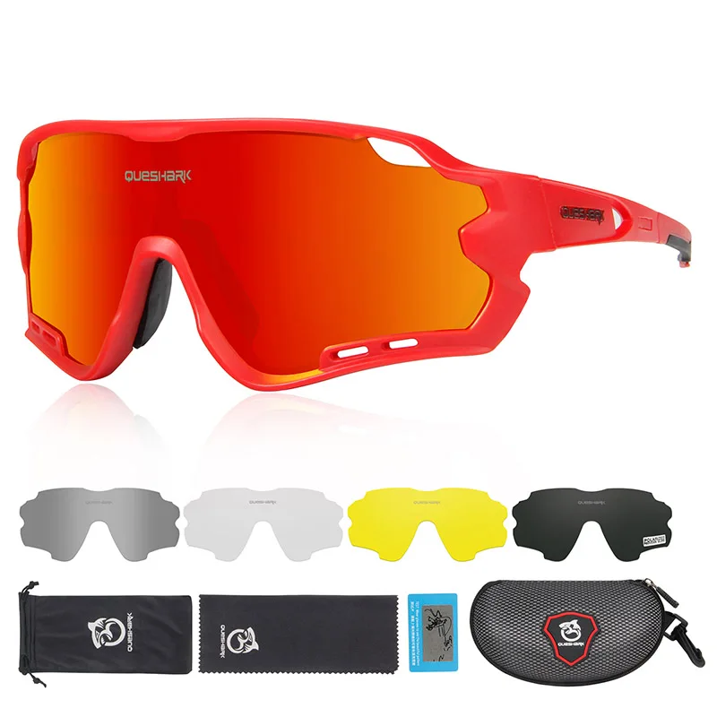As Picture Showed Queshark HD поляризованные велосипедные очки для мужчин и женщин 5 линз MTB дорожный велосипед TR90 рама - Цвет: As Picture Showed