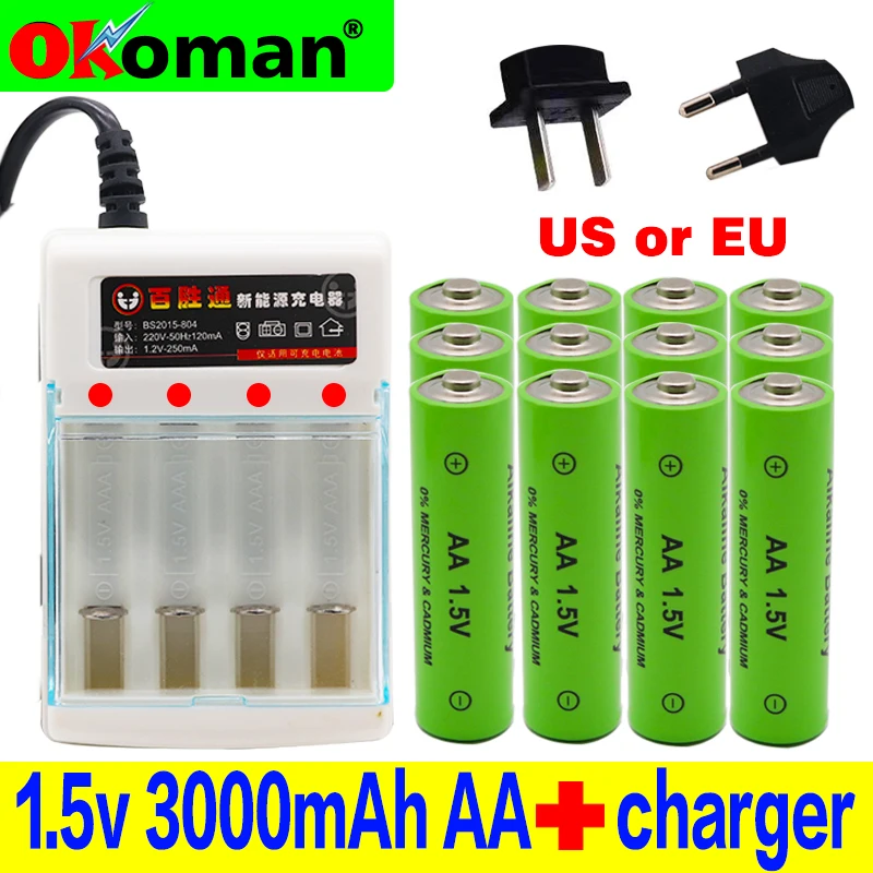 Новая бирка 3000 MAH аккумуляторная батарея АА 1,5 V перезаряжаемая для часов игрушечный фонарик пульт дистанционного управления камера батарея+ зарядное устройство