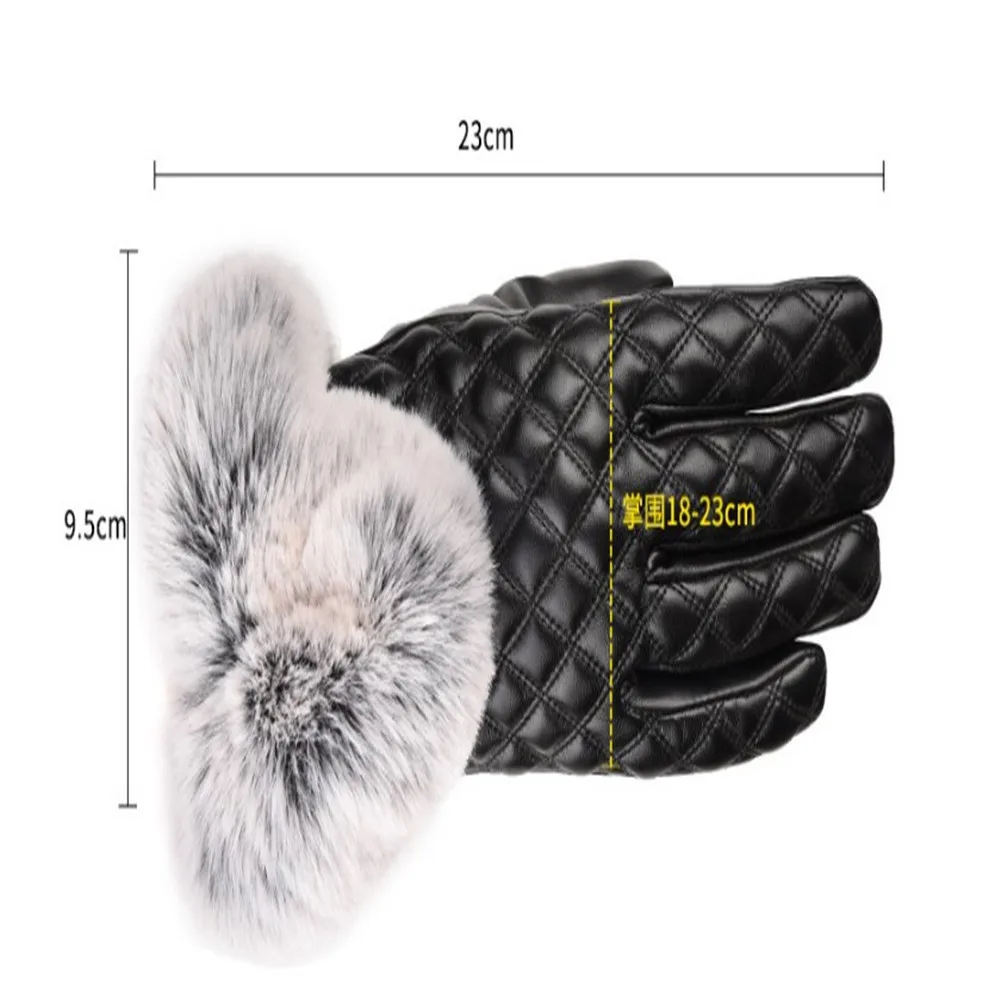 

Women Fashion Pu Leather Gloves Autumn Winter Plus Velvet Warm Cycling Driving Faux Wool Plush Gloves Winter Accessiories