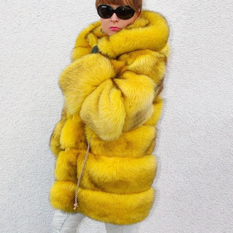 

Luxury Real Fox Fur Coats For Women Whole Skin Genuine Fox Fur Coat With Hood Thick Warm Overcoats Winter Natural Fur Overcoats