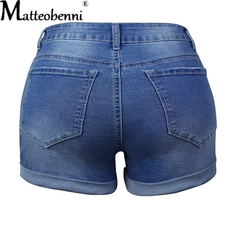 Женские джинсовые шорты с дырками модные повседневные обжимные летние синие