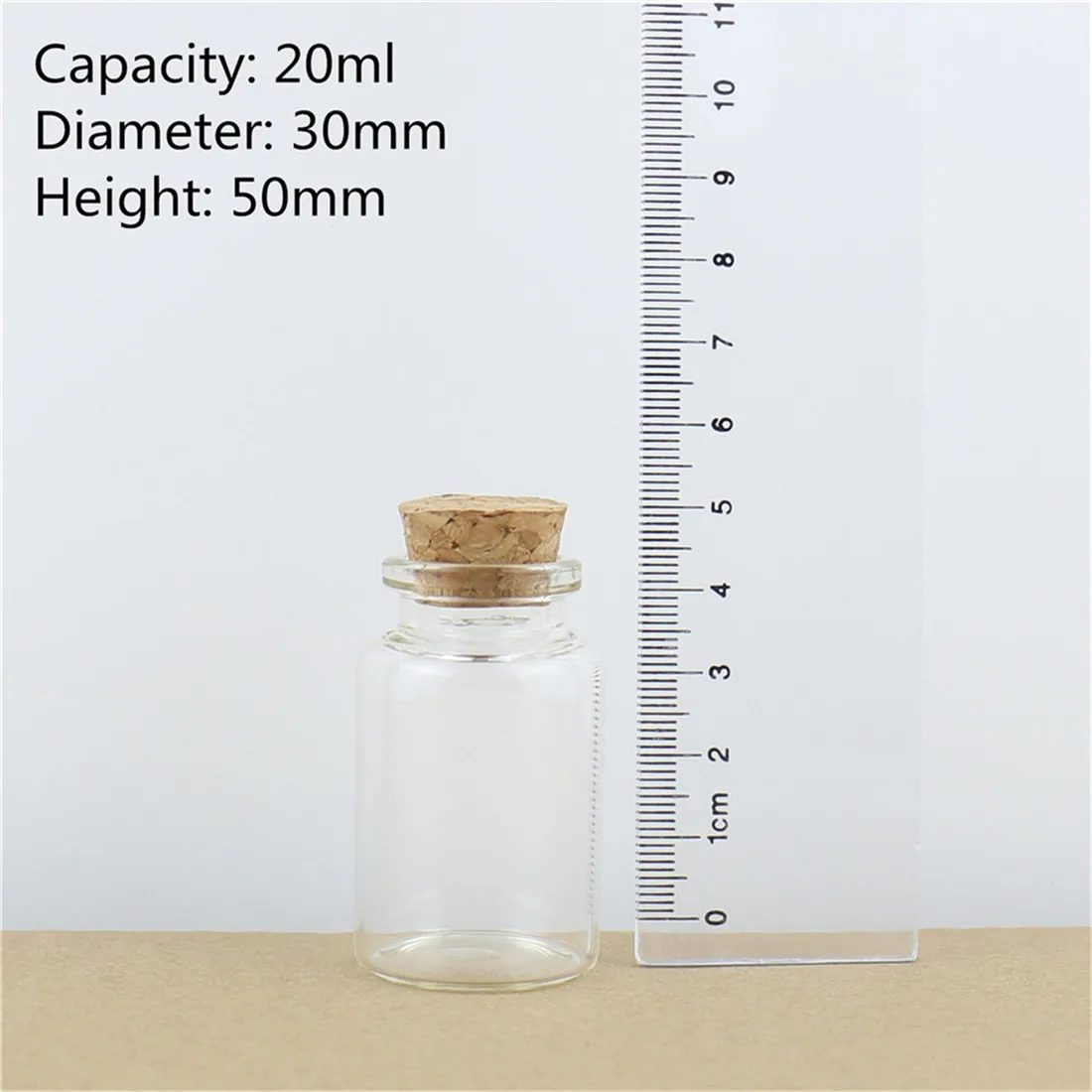 50pcs/lot 30*50mm 20ml DIY Mini Wishing Glass Bottles Cork Crafts Jars Stopper Transparent Empty | Дом и сад