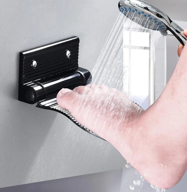 

Bathroom Shower Footstool Aluminium Alloy Wall Mounted Shower Foot Rest Pedestal Footstool Hardware Black/Silver