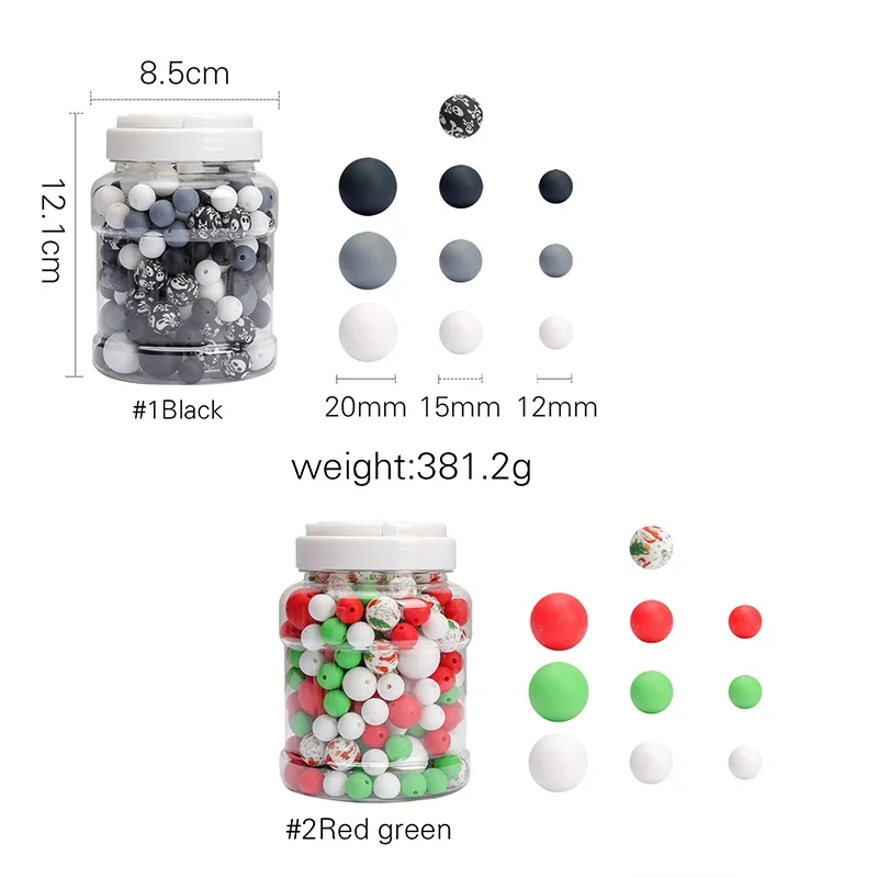 Cuentas con estampado navide&ntilde;o para beb&eacute;, cuentas de silicona para chupete, accesorios para collar Diy, cuentas de dentici&oacute;n de grado alimenticio, 200 piezas-5