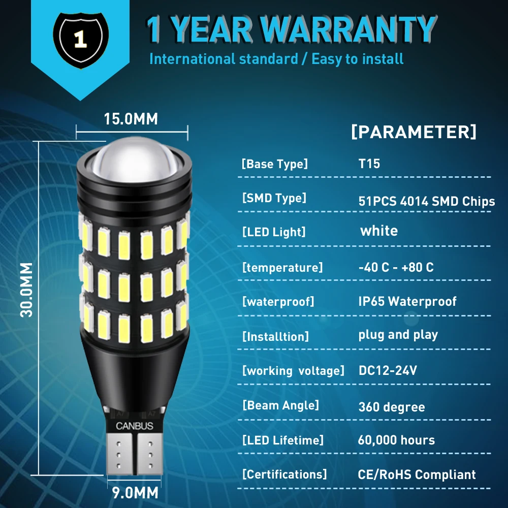 2 шт. Автомобильные светодиодные фонари заднего хода T15 w16w | Автомобили и