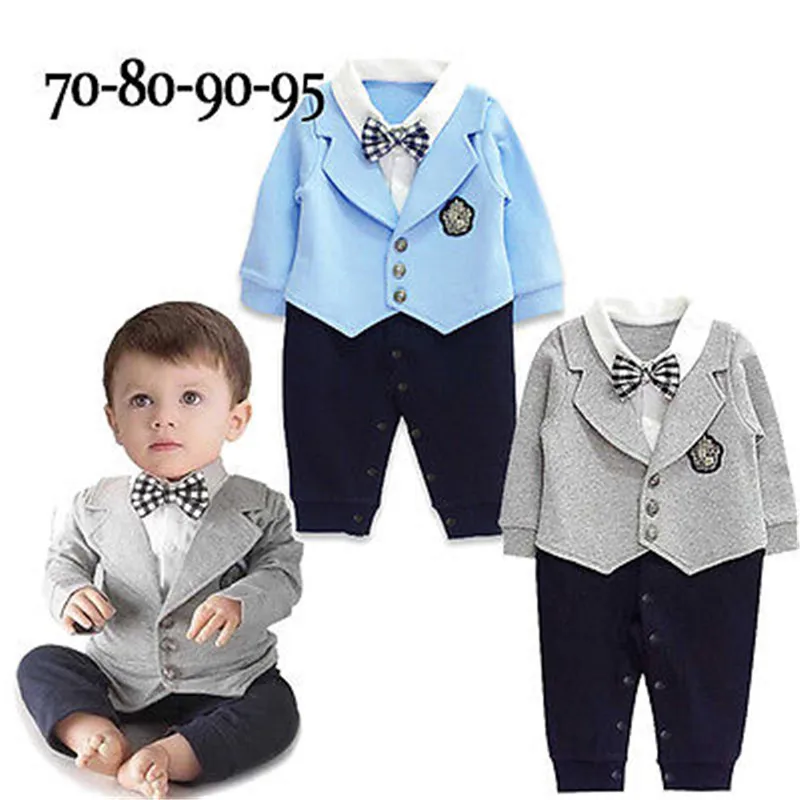 

Free shipping Baby Boys clothes long sleeve Gentleman Romper bow Button Jumpsuit cotton lovely kids Toddler Playsuit Clothes