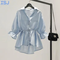 v neck waist skirt shirt women spring summer and autumn style korean chiffon loose ruffled blouse baby shirt