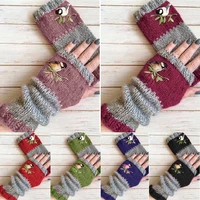 womens fingerless glove embroidery wool knitting birds gloves winter outdoor keep warmer gloves christmas female girls gift