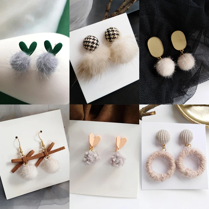 Осенне зимние стильные висячие серьги с помпонами Лидер продаж круглые в форме