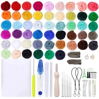 miusie 50 colors wool felt craft kit needle felting tools with roving wool fiber hand spinning diy craft supplies for starters