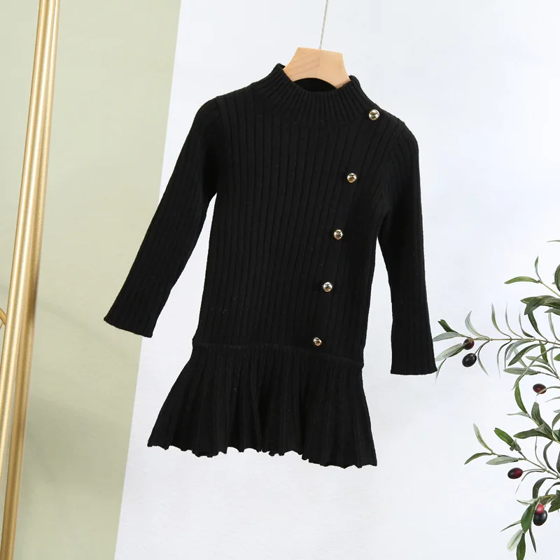 Длинное платье-свитер для девочек Осень-зима 2019 новое однотонное Плиссированное