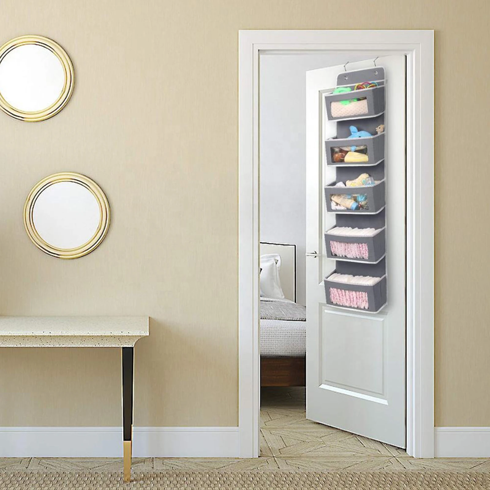 

5-слойная подвесная сумка для хранения, органайзер для шкафа, органайзер для одежды, двери, карман для хранения обуви, подвесной органайзер д...