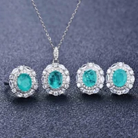luxury silver color brazilian lake blue paraiba tourmaline stone pendant necklaceearringsrings fine jewelry sets wholesale