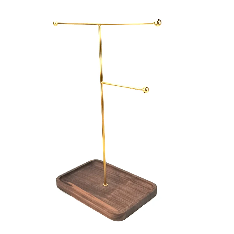 

Walnut Base Jewelry Display Stand Jewelry Metal Storage Rack Gold Necklace Earring Hanger