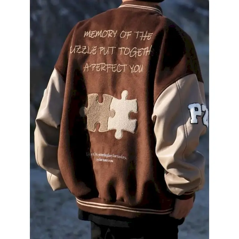 Мужская винтажная куртка-бомбер из ПУ кожи с вышивкой | одежда