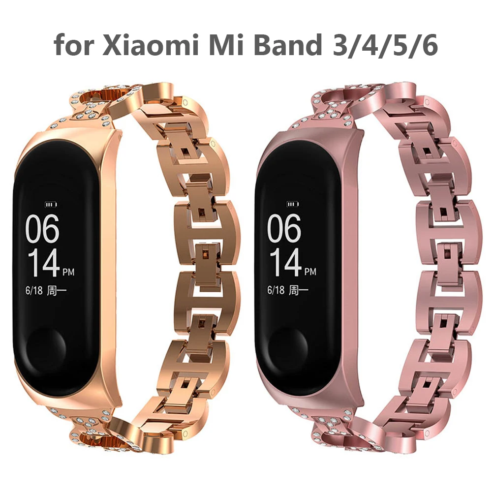 

Mi band 7 6 5 4 3 Strap Metal for Xiaomi Miband 7/6 Bracelet Correa Mi7 Stainless Steel Bling Dressy for Woman Mi6 Wristband