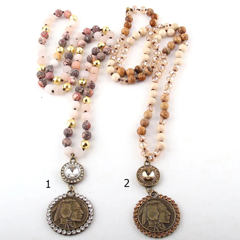 Модные богемные этнические ювелирные изделия камень длинная узелковая цепочка