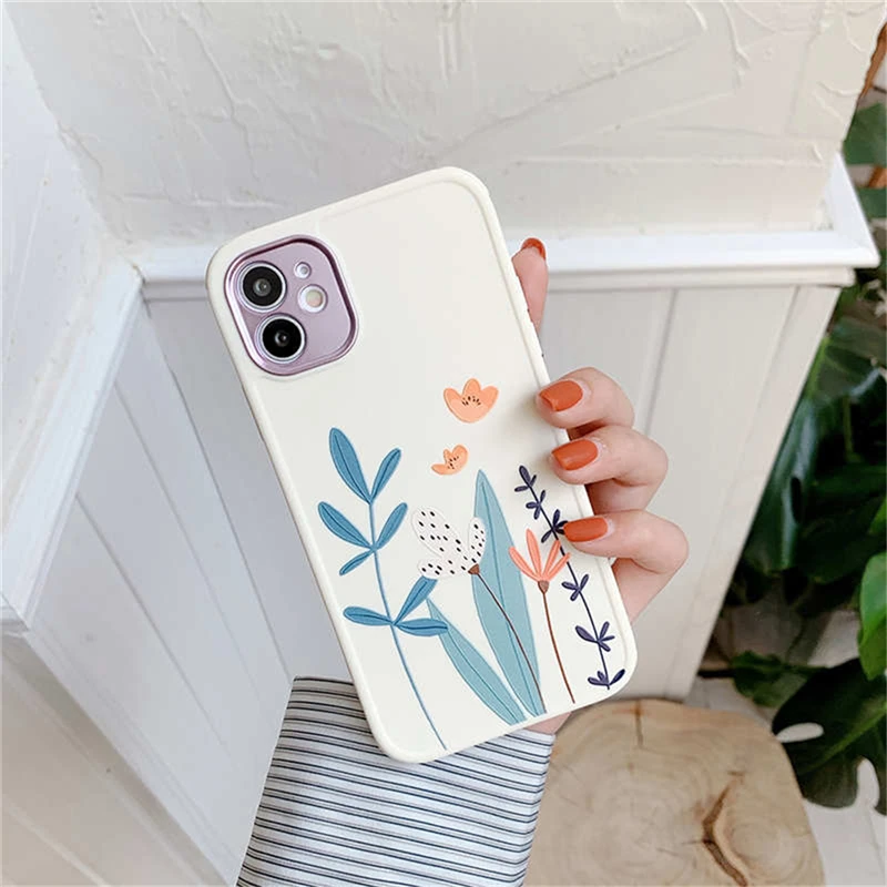 

Lovebay Love Heart Flowers Phone Case For iPhone 12 Pro Max 11 Pro Max XS Max XR X 7 8 Plus SE 2020 Straight Edge Soft TPU Cover