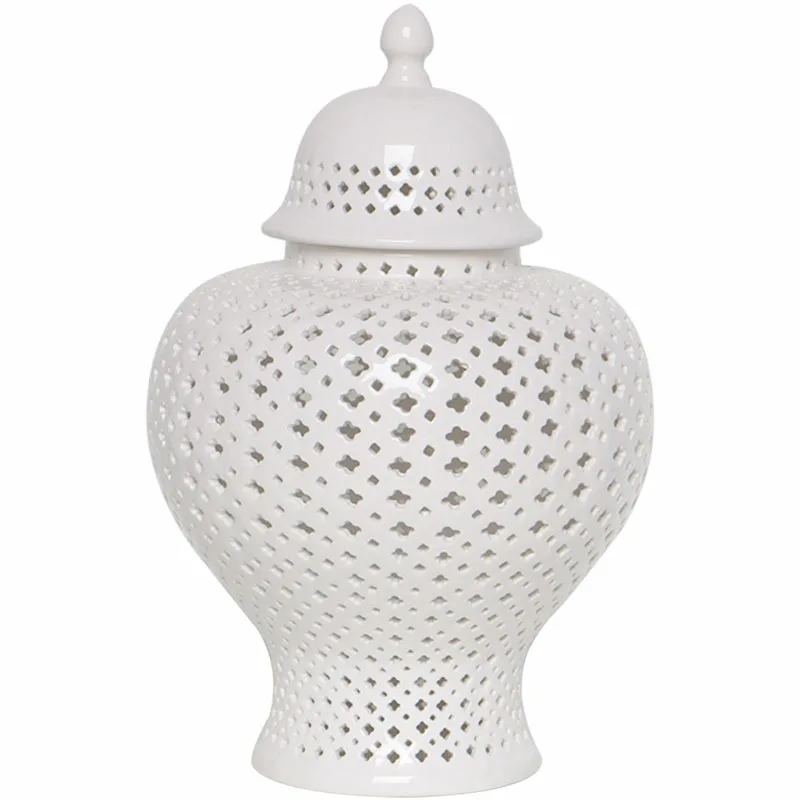

Hollow Out General Jar Ceramic Jars with Lid Candy Pot Tea Caddy Classical Vintage Porcelain Storage Tank Living Room Decoration
