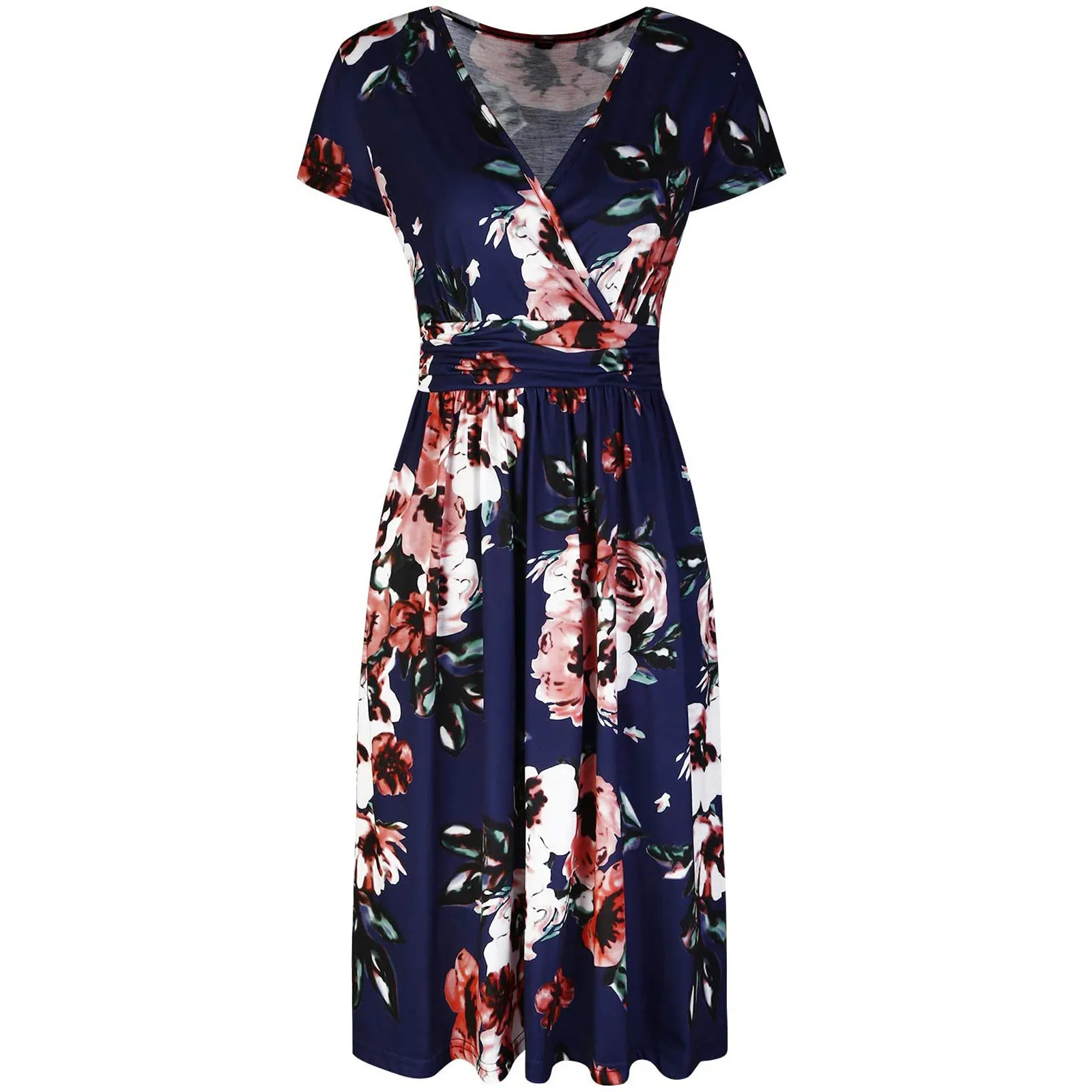 

Women's Short Sleeve Printed Summer Dress 2021 Casual Floral Printing Beach Ladies Party Femme Loose Dress Vestidos