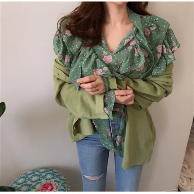 Женская шифоновая рубашка Alien Kitty элегантная свободная универсальная с цветочным