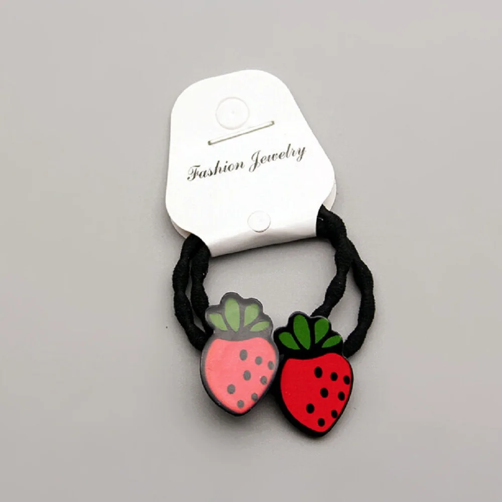 Strawberry 50 шт./пакет, маленькие Мультяшные медведи, цветы, кролик, звезда, Детские держатели для хвоста, аксессуары для волос для девочек, резиновая резиночка - Цвет: Strawberry