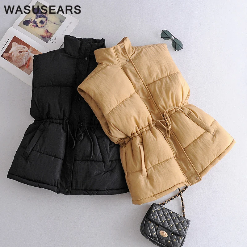 Женское зимнее пальто элегантный жилет без рукавов женский черный на завязках