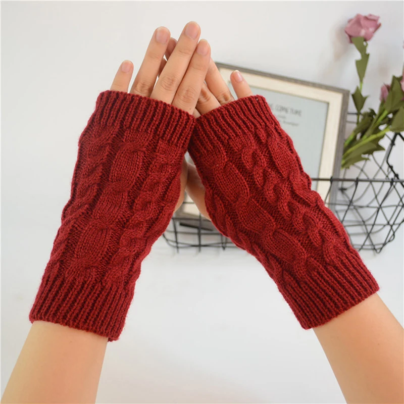 

Half Finger Gloves For Women Winter Soft Warm Wool Knitting Arm Gloves Soft Warm Mittens